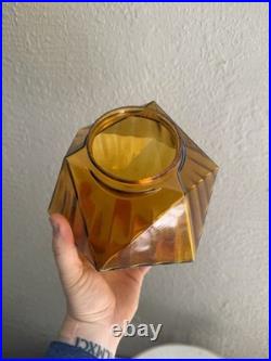 Vintage Mcm Art Deco Amber Optic Geometric Glass Flush Mount Ceiling Shade Lamp