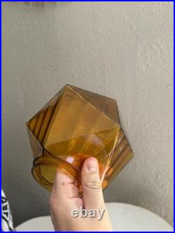 Vintage Mcm Art Deco Amber Optic Geometric Glass Flush Mount Ceiling Shade Lamp