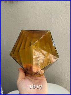 Vintage Mcm Art Deco Amber Optic Geometric Glass Flush Mount Ceiling Shade Lamp