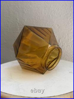 Vintage Mcm Art Deco Amber Optic Geometric Glass Flush Mount Ceiling Shade Lamp