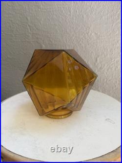 Vintage Mcm Art Deco Amber Optic Geometric Glass Flush Mount Ceiling Shade Lamp