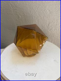 Vintage Mcm Art Deco Amber Optic Geometric Glass Flush Mount Ceiling Shade Lamp