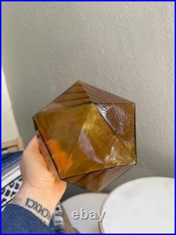 Vintage Mcm Art Deco Amber Optic Geometric Glass Flush Mount Ceiling Shade Lamp