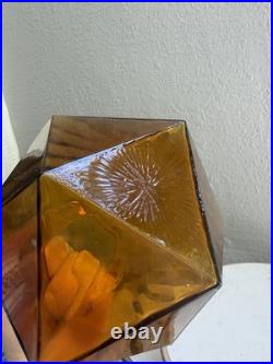 Vintage Mcm Art Deco Amber Optic Geometric Glass Flush Mount Ceiling Shade Lamp