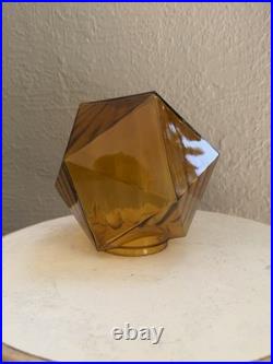 Vintage Mcm Art Deco Amber Optic Geometric Glass Flush Mount Ceiling Shade Lamp