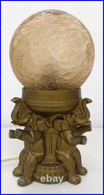 Vintage Metal Art Deco ELEPHANT Lamp with Crackle Glass Globe Shade Spelter