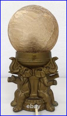 Vintage Metal Art Deco ELEPHANT Lamp with Crackle Glass Globe Shade Spelter