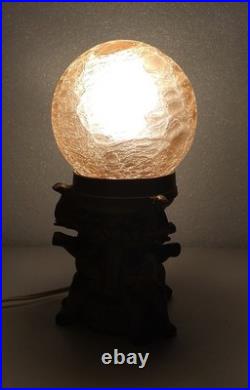 Vintage Metal Art Deco ELEPHANT Lamp with Crackle Glass Globe Shade Spelter