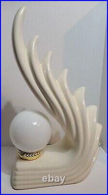 Vintage Mid Century Art Deco Wave Lamp White Ceramic Working Wing Angel