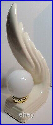 Vintage Mid Century Art Deco Wave Lamp White Ceramic Working Wing Angel