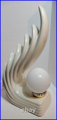 Vintage Mid Century Art Deco Wave Lamp White Ceramic Working Wing Angel