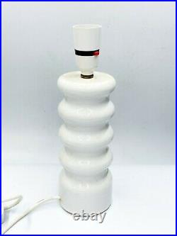 Vintage Mid Century Modern Table Lamp White Ribbed Art Deco Style Pottery Light