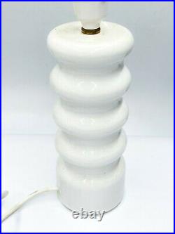 Vintage Mid Century Modern Table Lamp White Ribbed Art Deco Style Pottery Light