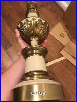 Vintage Mid Century Stiffel Ivory Art Deco Enamel Brass Table Lamp Pair Set