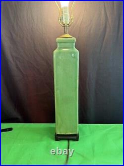 Vintage Mid-century Pottery Table Lamp Green Art Deco 30