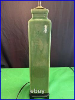 Vintage Mid-century Pottery Table Lamp Green Art Deco 30