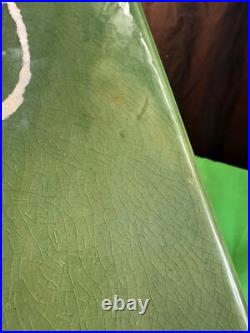 Vintage Mid-century Pottery Table Lamp Green Art Deco 30