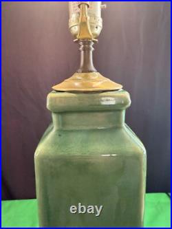 Vintage Mid-century Pottery Table Lamp Green Art Deco 30