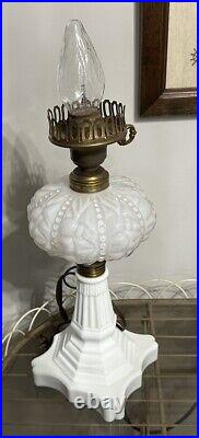 Vintage Milk Glass Art Deco Oil Lamp Electrified Part Fenton