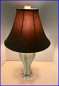 Vintage Modern Art Deco Ceramic and Acrylic Table Lamp & Silk Shade
