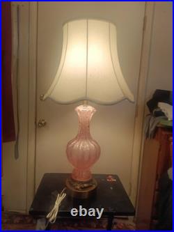 Vintage Murano Pink Bullicante Glass Table Lamp Mid-Century Modern Silver Flake