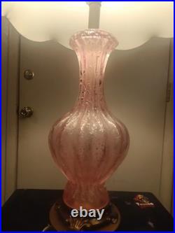 Vintage Murano Pink Bullicante Glass Table Lamp Mid-Century Modern Silver Flake