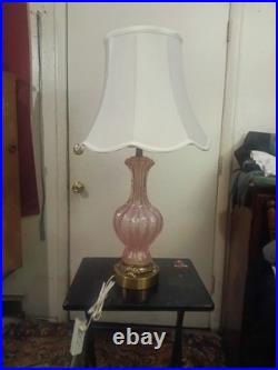 Vintage Murano Pink Bullicante Glass Table Lamp Mid-Century Modern Silver Flake
