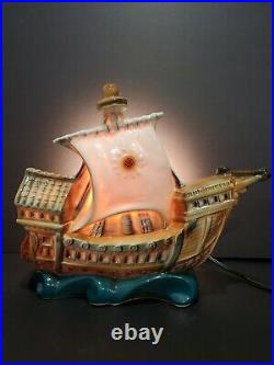 Vintage Nautical Ceramic Sailing Ship Boat Galleon Art Deco Tv Lamp