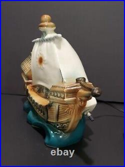 Vintage Nautical Ceramic Sailing Ship Boat Galleon Art Deco Tv Lamp