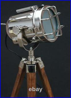 Vintage Nautical Floor Chrome Spotlight Search Light Tripod Lamp studio decor