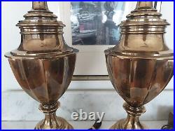Vintage Neo-classical Stiffel Trophy Flame Urn Antique Brass Table Lamp Pair