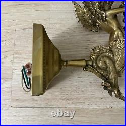 Vintage Nouvea Brass Winged Melusine Torch Wall Scone Fixture Lamp