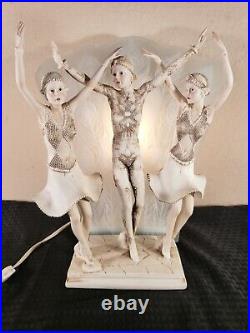 Vintage OK Lighting Flappers Dancers Lamp with Peacock Glass Art Deco Style