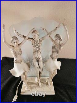 Vintage OK Lighting Flappers Dancers Lamp with Peacock Glass Art Deco Style