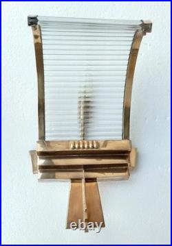 Vintage Old Art Deco Skyscraper Brass & Glass Rod Ship Light Wall Sconces Lamp