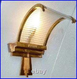Vintage Old Art Deco Skyscraper Brass & Glass Rod Ship Light Wall Sconces Lamp