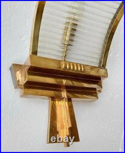 Vintage Old Art Deco Skyscraper Brass & Glass Rod Ship Light Wall Sconces Lamp