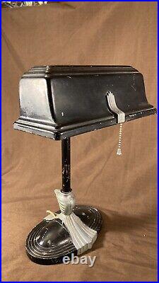Vintage Original Desk Lamp Art Deco Machine Age Table Black Chrome Bankers 1920s