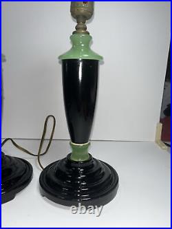 Vintage Pair -2 Houzex Glass Products Jadeite And Black Glass Table Lamps