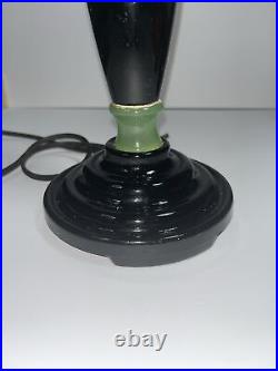 Vintage Pair -2 Houzex Glass Products Jadeite And Black Glass Table Lamps