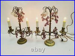 Vintage Pair Antique Religious Church Altar Candelabra Lamp With Glass Grape