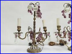 Vintage Pair Antique Religious Church Altar Candelabra Lamp With Glass Grape