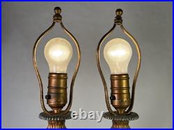 Vintage Pair Of 2 Art Deco Cast Iron Lamps With Ornate Floral Design WORKING