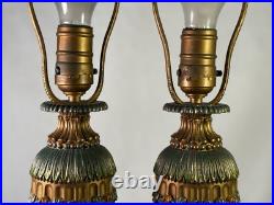Vintage Pair Of 2 Art Deco Cast Iron Lamps With Ornate Floral Design WORKING