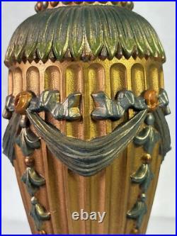 Vintage Pair Of 2 Art Deco Cast Iron Lamps With Ornate Floral Design WORKING