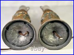 Vintage Pair Of 2 Art Deco Cast Iron Lamps With Ornate Floral Design WORKING