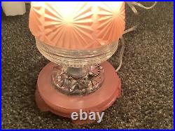 Vintage Pair Of Art Deco Glass Sunburst Cylinder Boudoir Lamps Pink Finish-WORKS