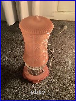 Vintage Pair Of Art Deco Glass Sunburst Cylinder Boudoir Lamps Pink Finish-WORKS