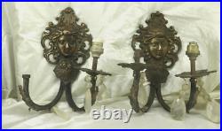 Vintage Pair Of Brass Lamps Holder Art Woman's Face, Bow European Lighting
