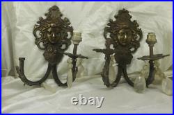 Vintage Pair Of Brass Lamps Holder Art Woman's Face, Bow European Lighting
